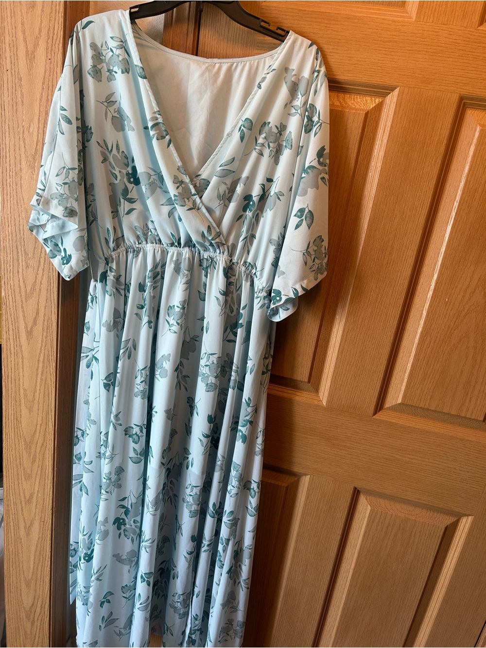 Light Blue Floral Wrap Maxi Dress - Women